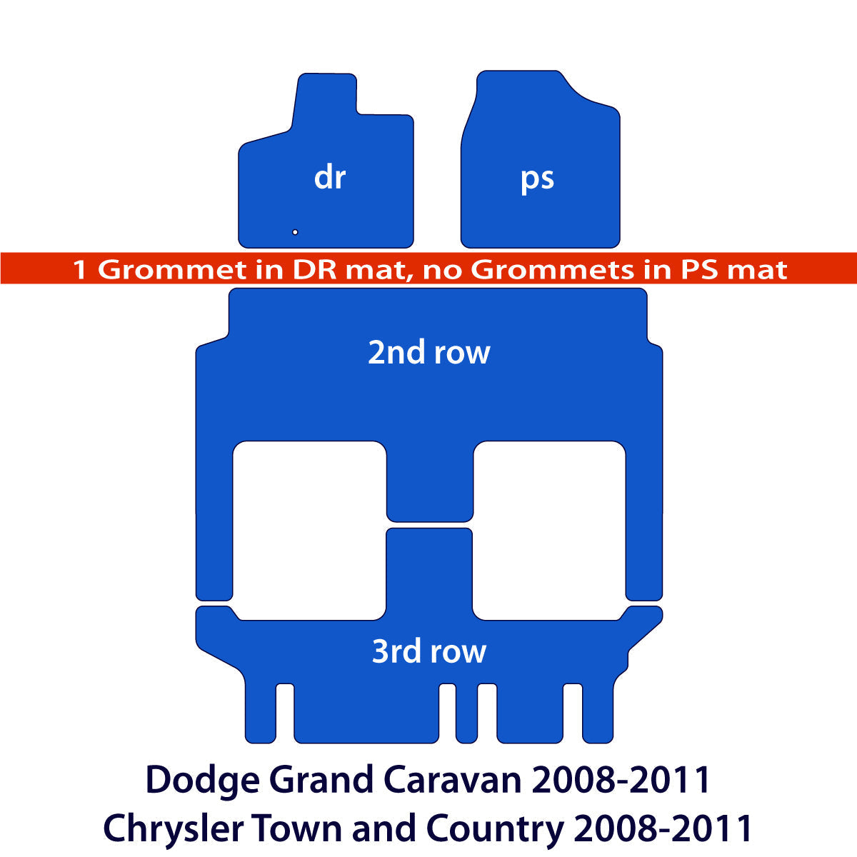 Dodge Grand Caravan 2008-2011 & Chrysler Town and Country 2008-2011 3 Rows Velour Floor Mats – Black